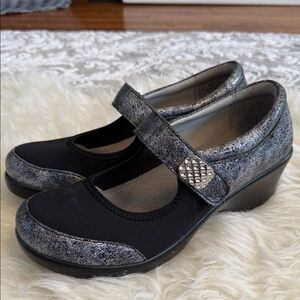 Alegria Mary Jane in Black with Metallic Silver Trim